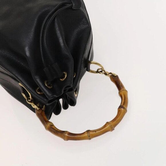 GUCCI Bamboo Hand Bag Leather 2way Dark Brown Gold Auth 125616 - Picture 7 of 16